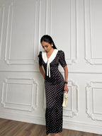 Odette Black Contrast Collar Midi Dress