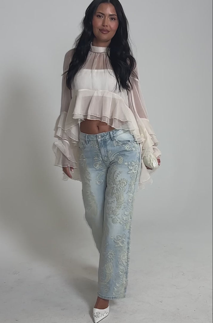 Aura Ivory Cascade Ruffle Top