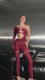 Eclipse Burgundy Crystal Cutout Jumpsuit
