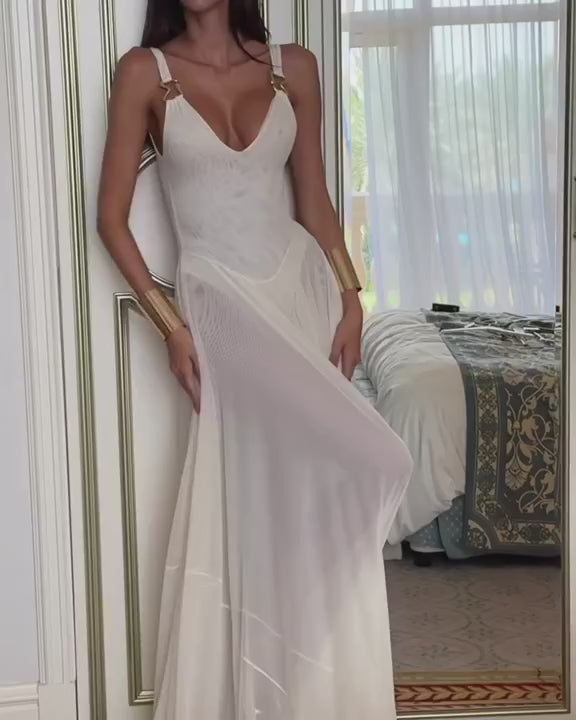 Monica White Mesh Maxi Dress