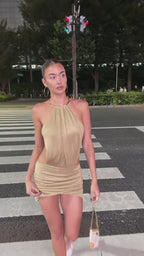 Soleia Gold Halter Cutout Mini Dress