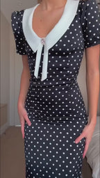 Odette Black Contrast Collar Midi Dress