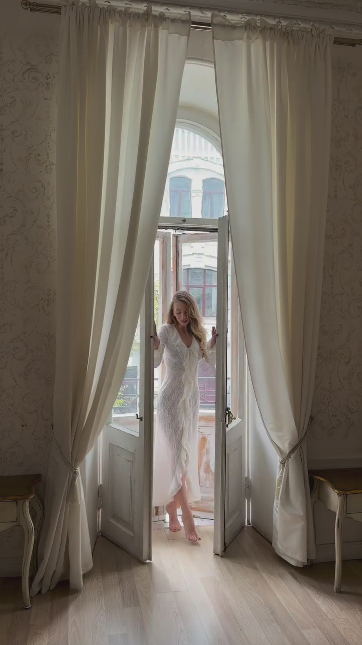 Carmen White Sheer Lace Maxi Dress