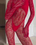 Celeste Sheer Red Lace Jumpsuit