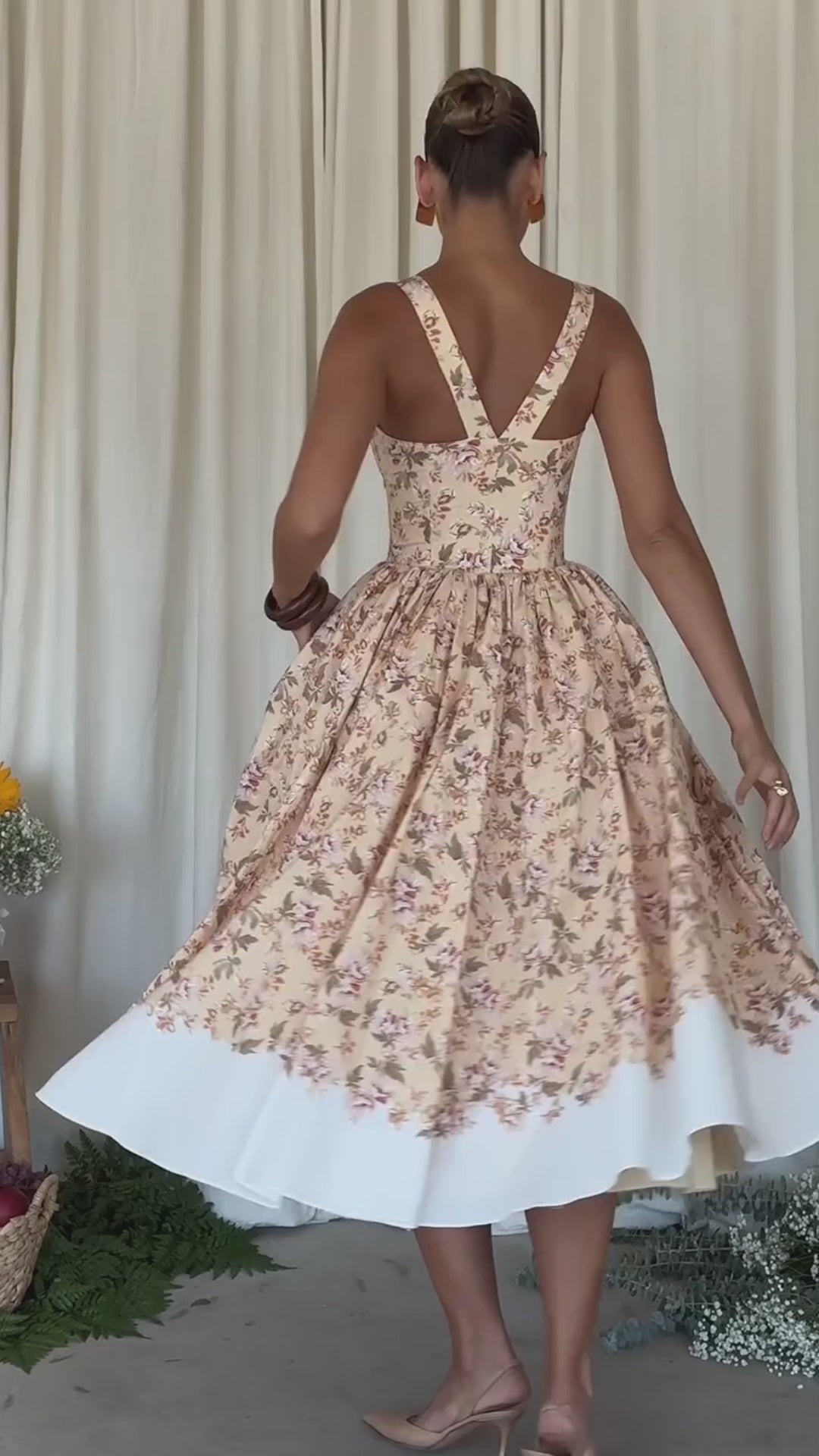 Innocence Beige Floral Midi Dress