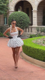 Camellia White Polka-Dot Bubble Hem Mini Dress