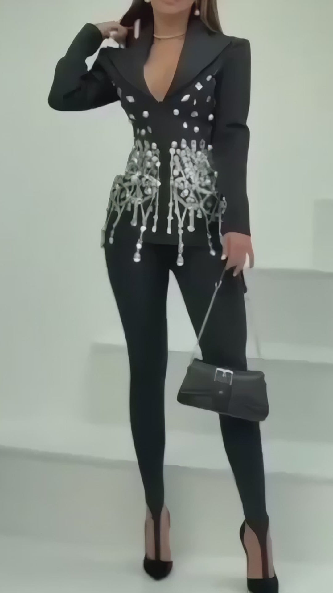 Legacy Black Crystal Blazer Mini Dress