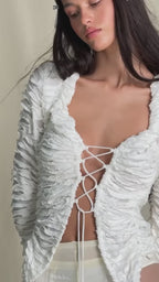 Seraphina White Ruched Lace-Up Top