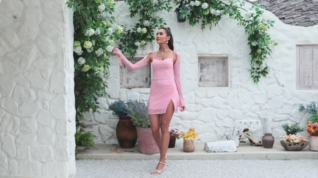Mirelle Pink Bell Sleeve Mini Dress