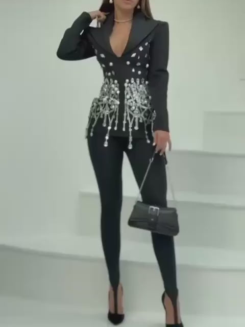 Legacy Black Crystal Blazer Mini Dress