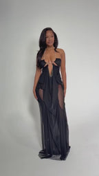 All Eyes On Me Black Draped Maxi Dress