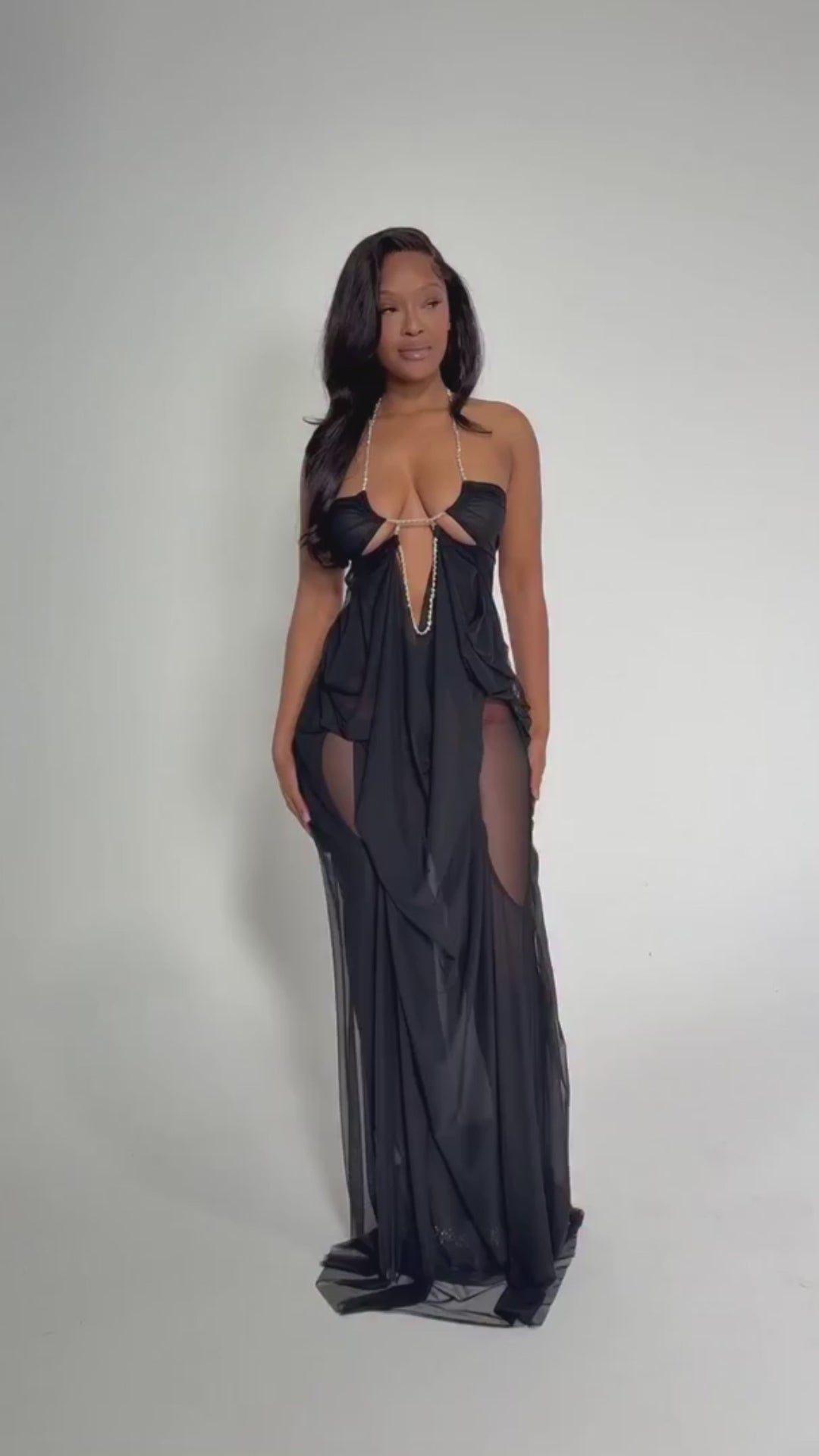 All Eyes On Me Black Draped Maxi Dress