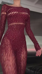 Allure Burgundy Crystal Jumpsuit