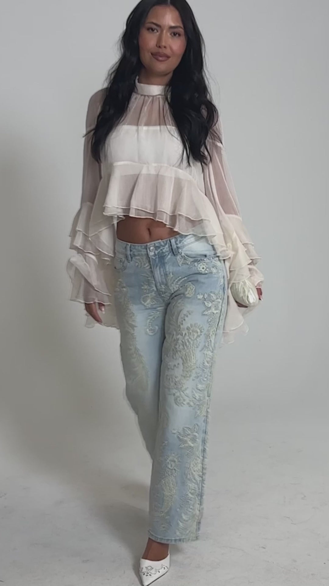 Aura Ivory Cascade Ruffle Top