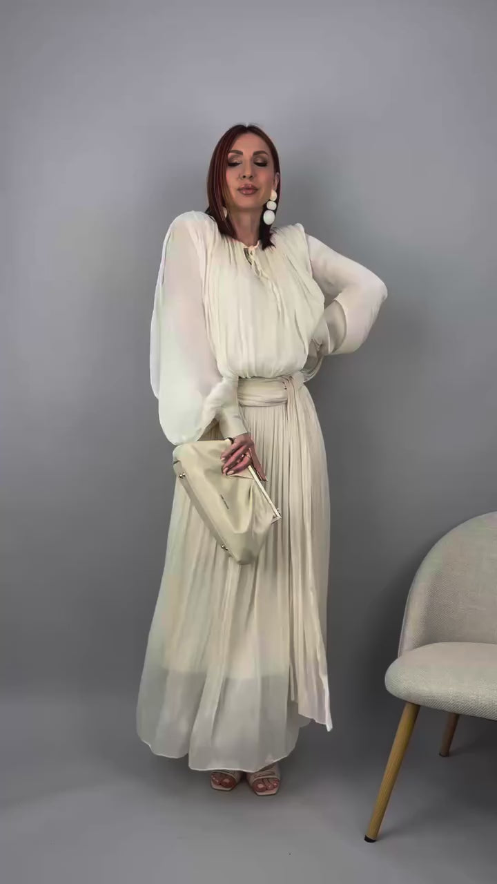Sofia Ivory Drape Detail Maxi Dress