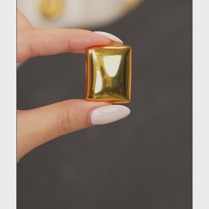 Bold Silver Square Dome Earrings