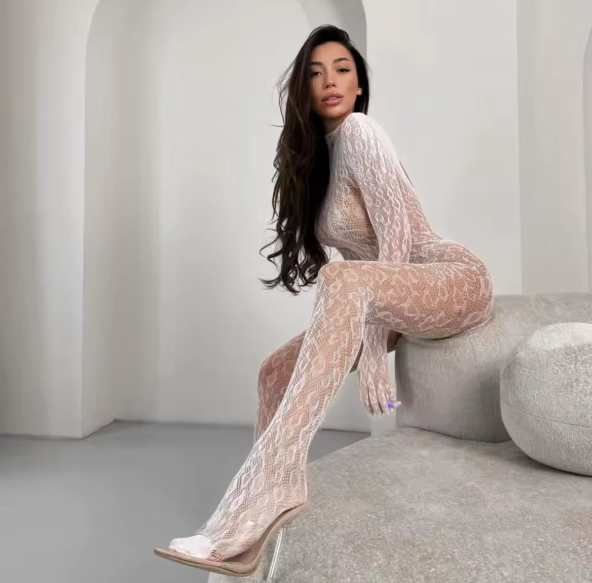 Celeste Sheer White Lace Jumpsuit