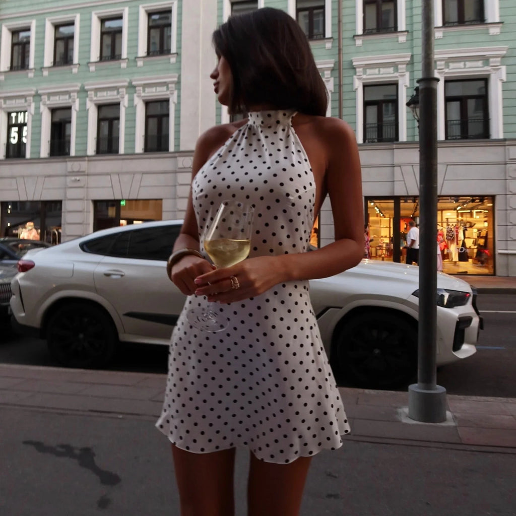 Emma Backless Polka Dot White Mini Dress