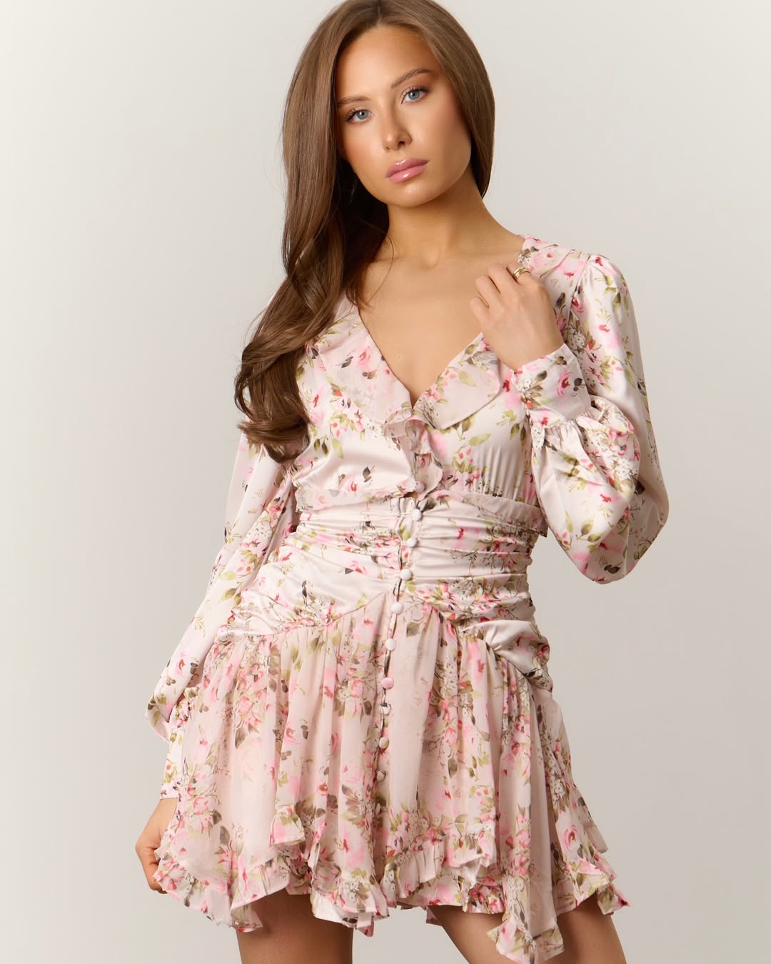 Harlow Pink Floral Ruffle Mini Dress