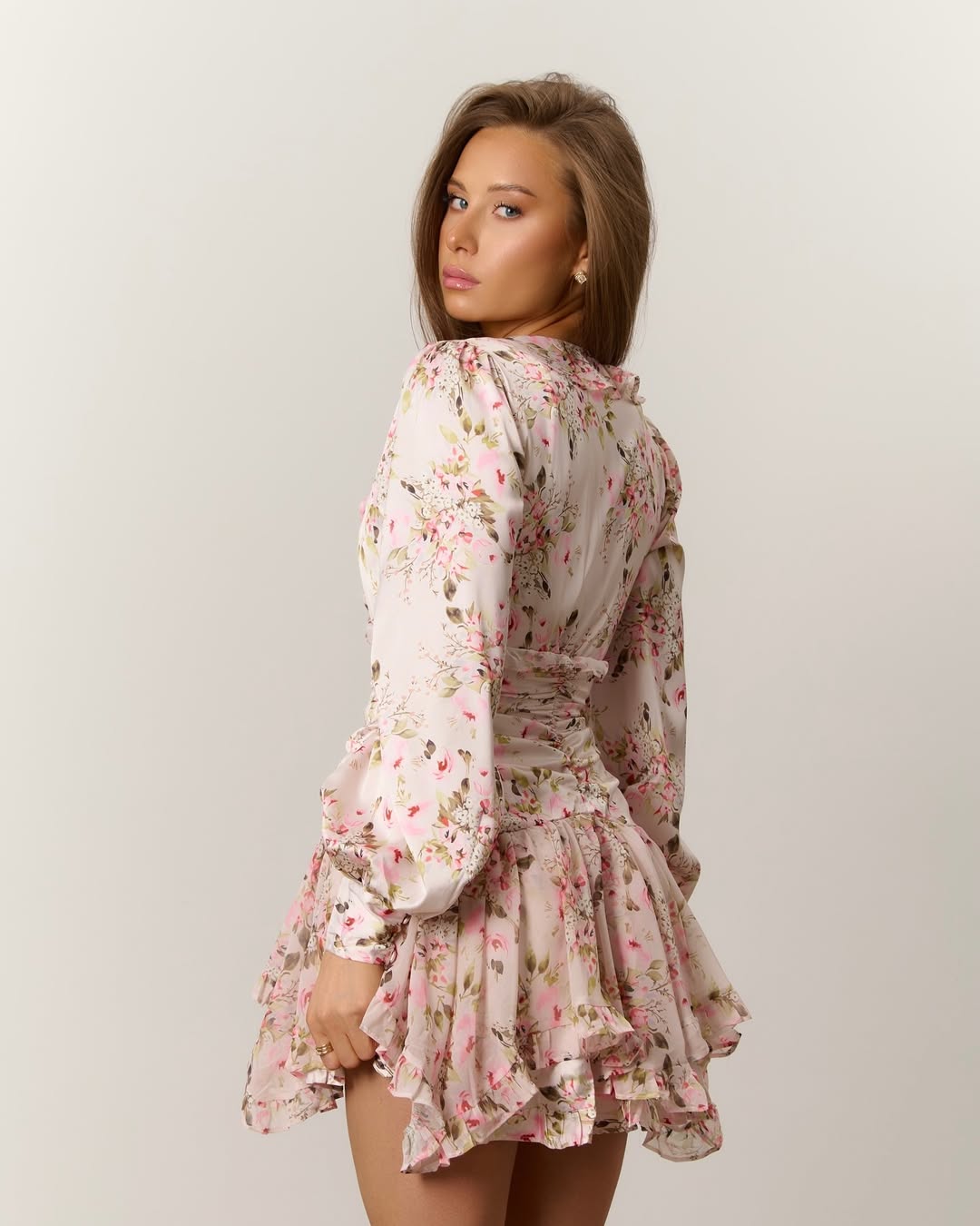 Harlow Pink Floral Ruffle Mini Dress