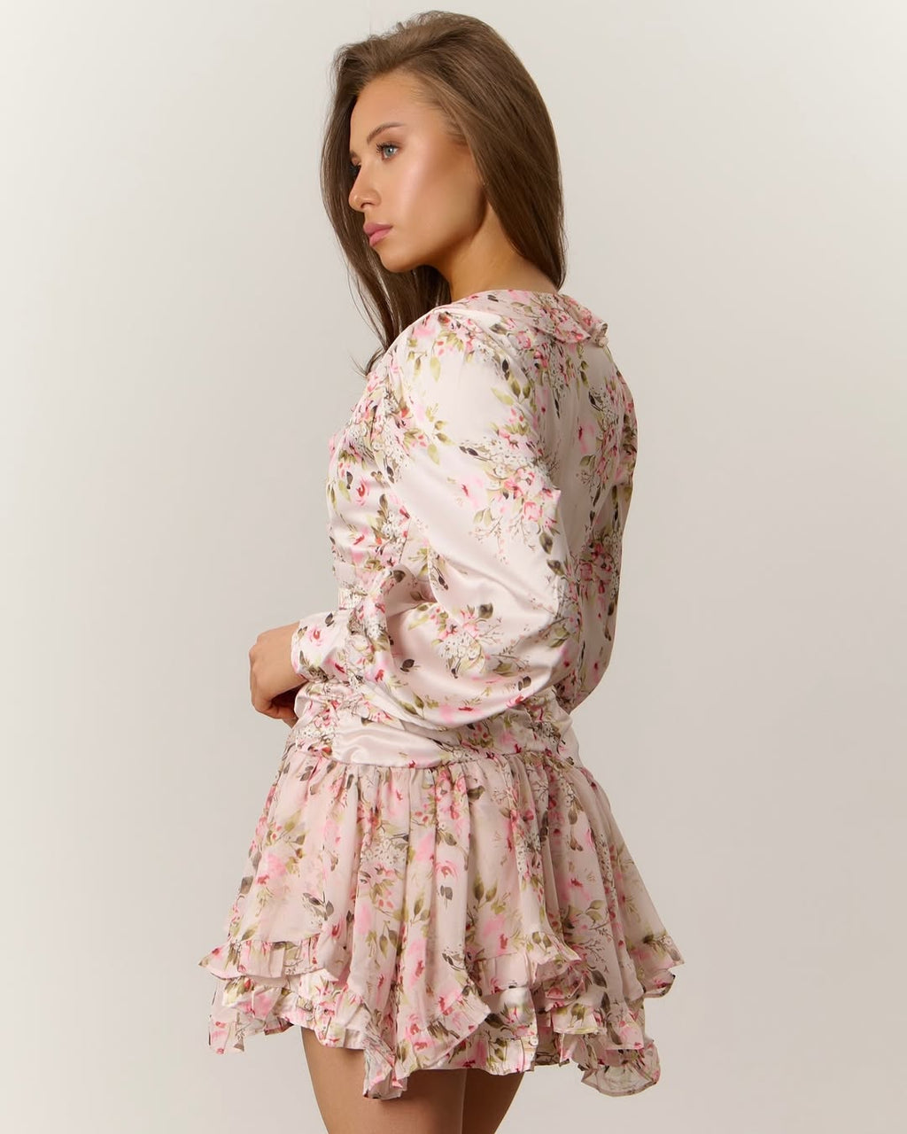 Harlow Pink Floral Ruffle Mini Dress
