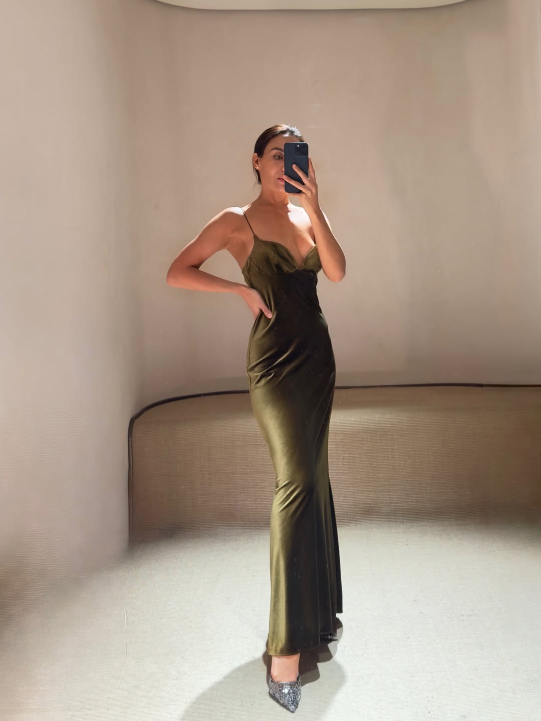 Capri Velvet Green Slip Maxi Dress
